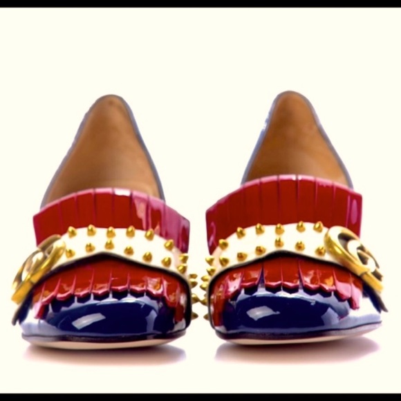 Studded Patent Gucci Marmont Pumps/Loafers - Picture 3 of 16